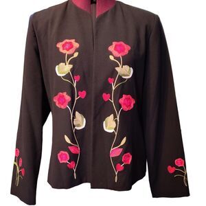 Russell Kemp Collection Vintage Rose Embroidered Lined Black Jacket Size 12